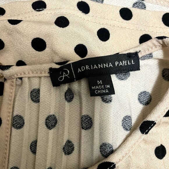 Adrianna Papell Pintuck Pleat Blouse Slinky Pink Black Polka Dot Size‎ Medium - Picture 4 of 5